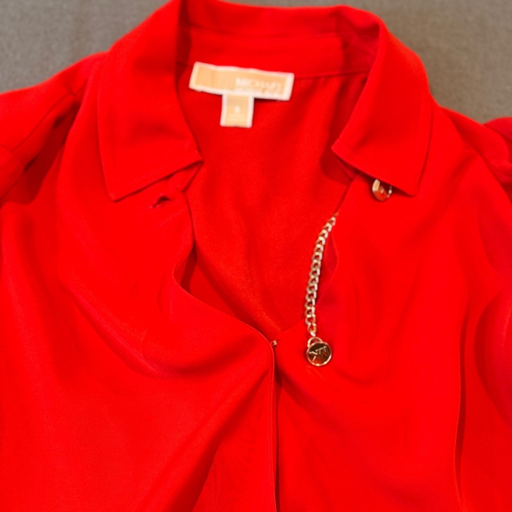 Michael Kors Persimmon Orange Chain Detail Blouse Gold Accent Size Small - Picture 16 of 16